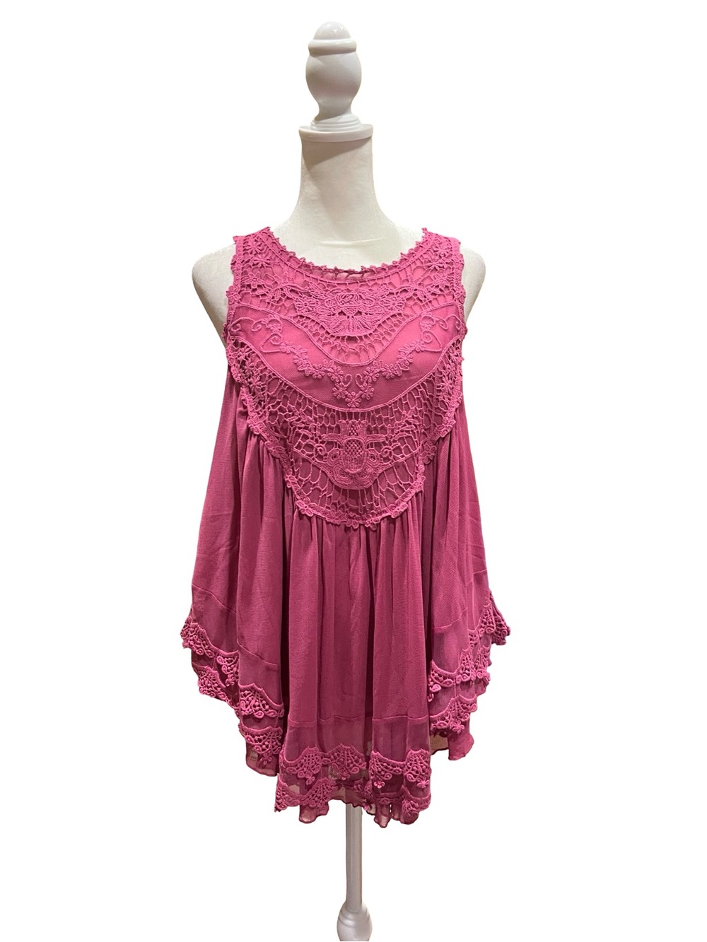 Pinky Crochet-Trim Tank Top - Magenta